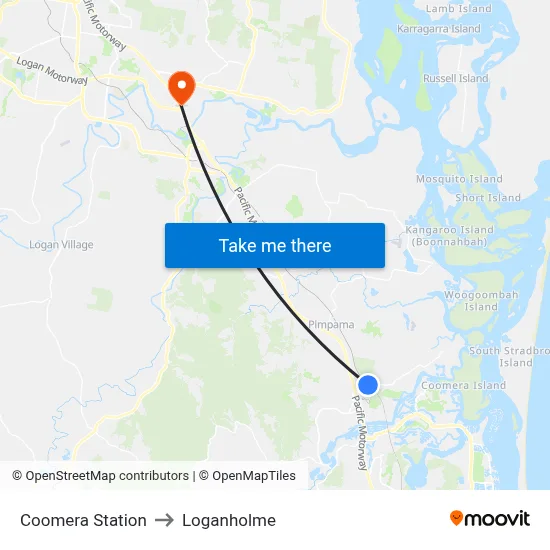 Coomera Station to Loganholme map