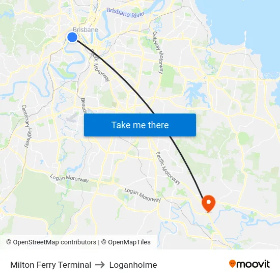 Milton Ferry Terminal to Loganholme map