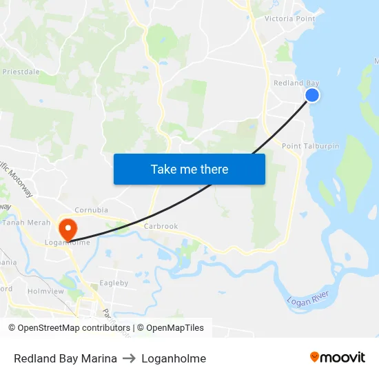 Redland Bay Marina to Loganholme map