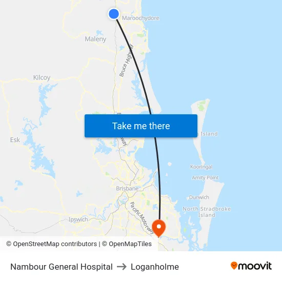 Nambour General Hospital to Loganholme map