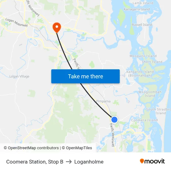 Coomera Station, Stop B to Loganholme map