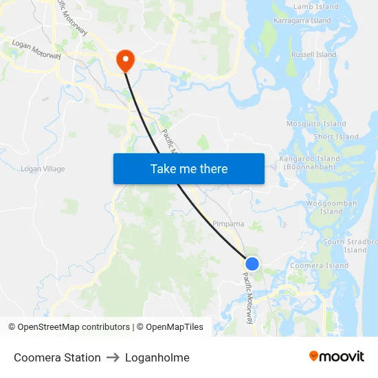 Coomera Station to Loganholme map