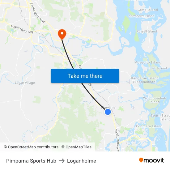 Pimpama Sports Hub to Loganholme map