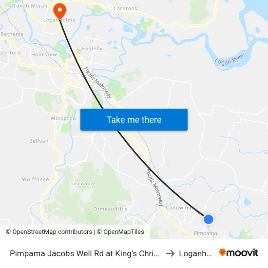 Pimpama Jacobs Well Rd at King's Christian College to Loganholme map
