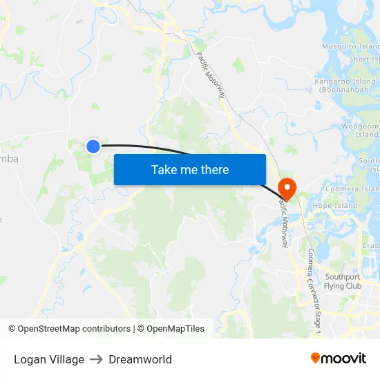 Logan Village to Dreamworld map