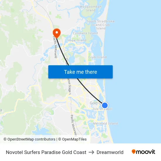 Novotel Surfers Paradise Gold Coast to Dreamworld map