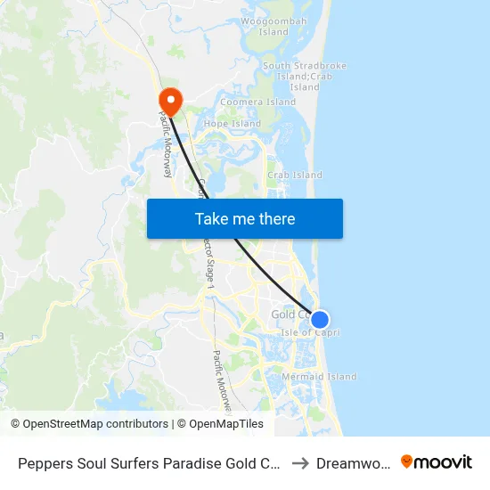 Peppers Soul Surfers Paradise Gold Coast to Dreamworld map