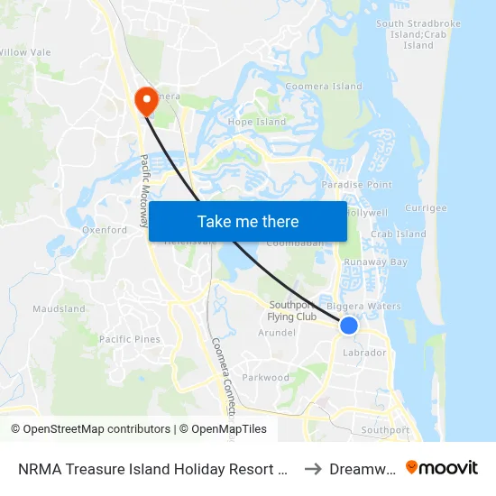 NRMA Treasure Island Holiday Resort Gold Coast to Dreamworld map