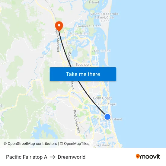Pacific Fair stop A to Dreamworld map