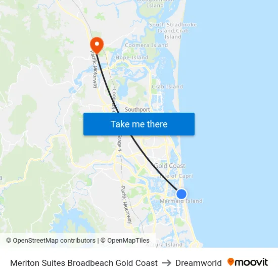 Meriton Suites Broadbeach Gold Coast to Dreamworld map