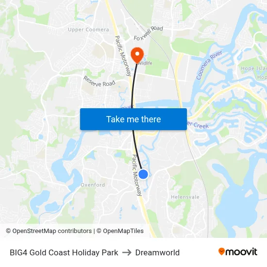 BIG4 Gold Coast Holiday Park to Dreamworld map