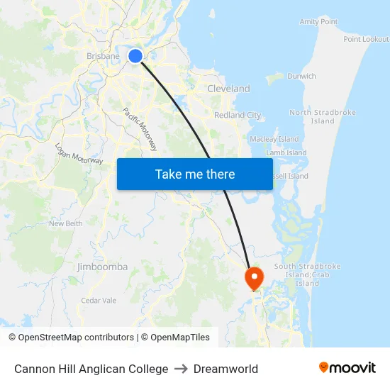 Cannon Hill Anglican College to Dreamworld map