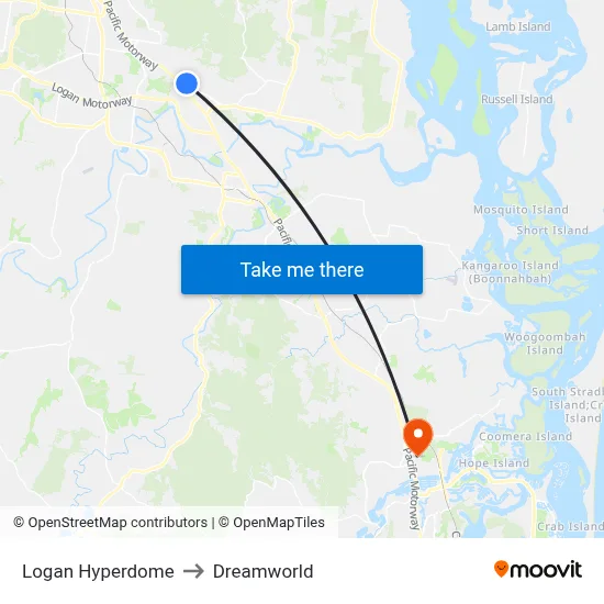Logan Hyperdome to Dreamworld map