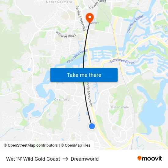 Wet 'N' Wild Water World to Dreamworld map