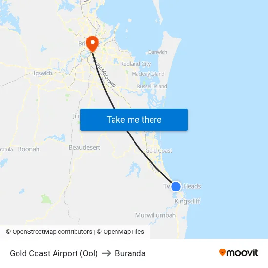 Gold Coast Airport (Ool) to Buranda map