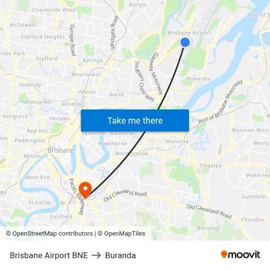 Brisbane Airport BNE to Buranda map