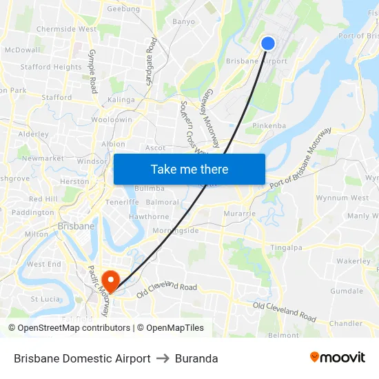 Brisbane Domestic Airport to Buranda map