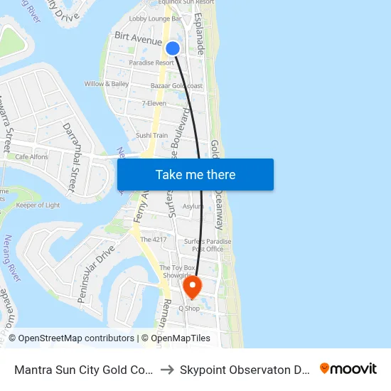 Mantra Sun City Gold Coast to Skypoint Observaton Deck map
