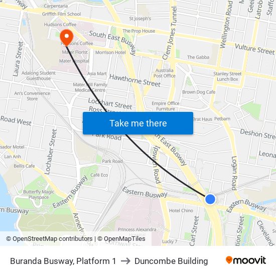 Buranda Busway, Platform 1 to Duncombe Building map