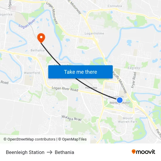Beenleigh Station to Bethania map