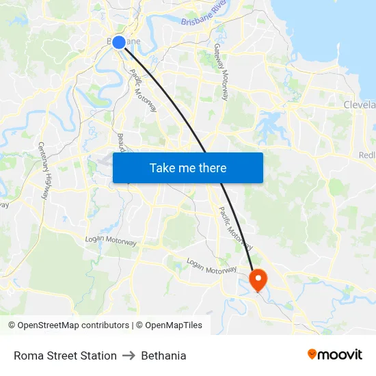 Roma Street Station to Bethania map