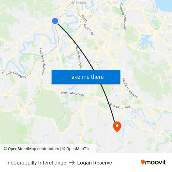 Indooroopilly Interchange to Logan Reserve map