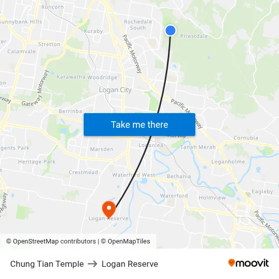 Chung Tian Temple to Logan Reserve map