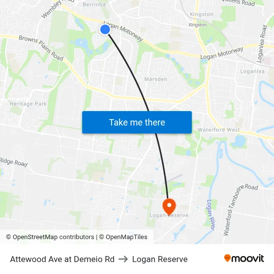 Attewood Ave at Demeio Rd to Logan Reserve map
