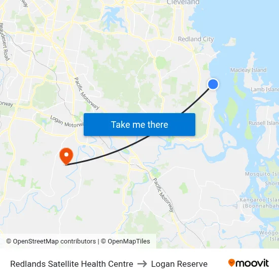 Redlands Satellite Health Centre to Logan Reserve map