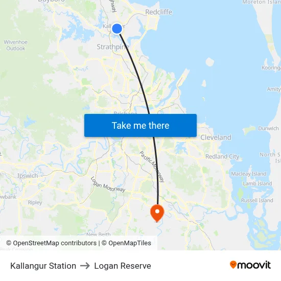 Kallangur Station to Logan Reserve map