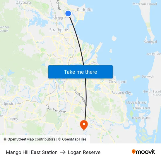 Mango Hill East Station to Logan Reserve map