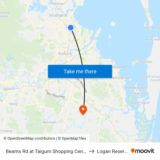 Beams Rd at Taigum Shopping Centre to Logan Reserve map