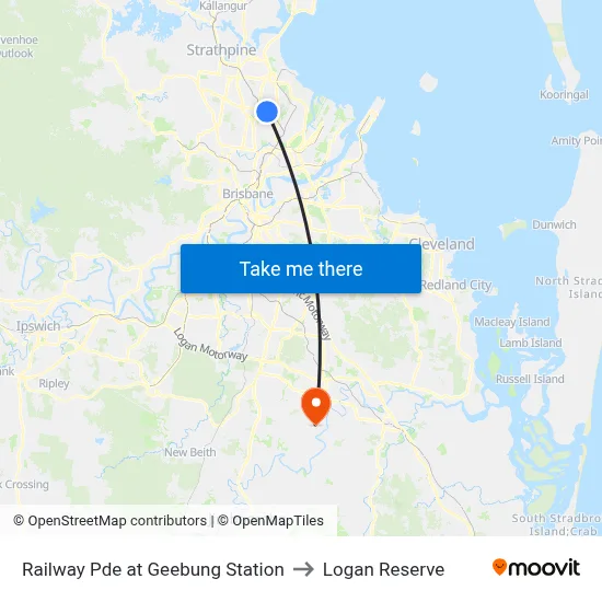 Railway Pde at Geebung Station to Logan Reserve map