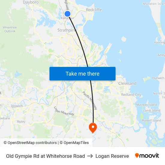 Old Gympie Rd at Whitehorse Road to Logan Reserve map