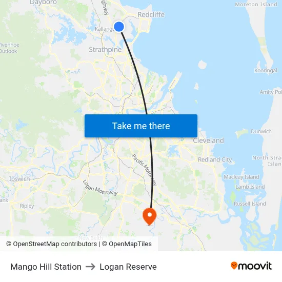 Mango Hill Station to Logan Reserve map
