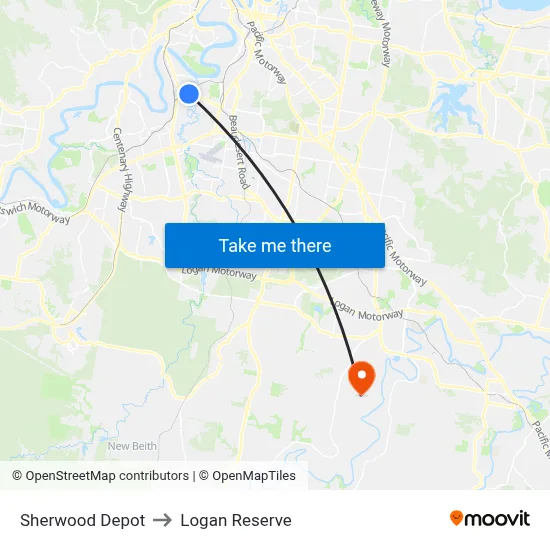 Sherwood Depot to Logan Reserve map