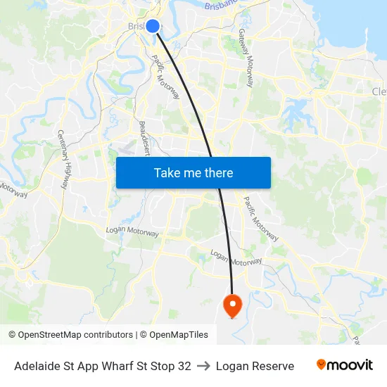 Adelaide St App Wharf St Stop 32 to Logan Reserve map