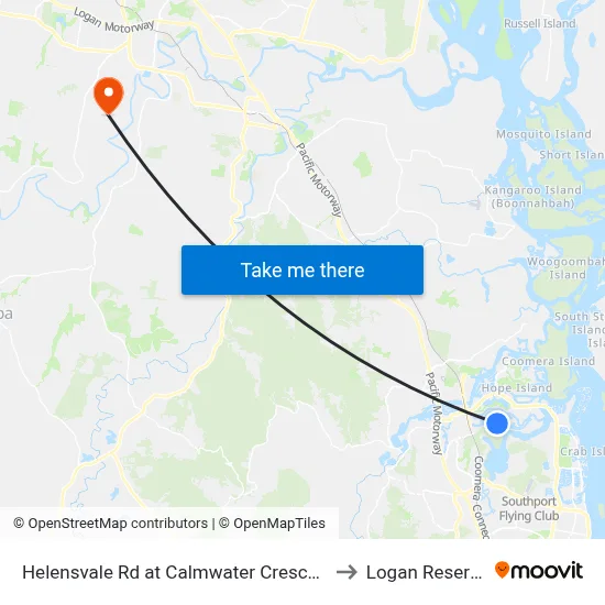 Helensvale Rd at Calmwater Crescent to Logan Reserve map