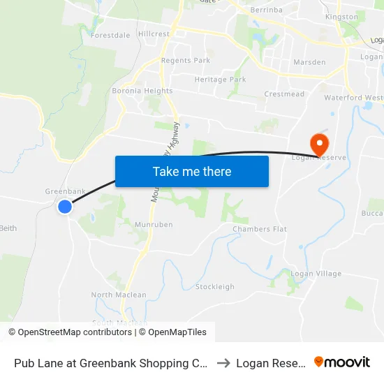 Pub Lane at Greenbank Shopping Centre to Logan Reserve map