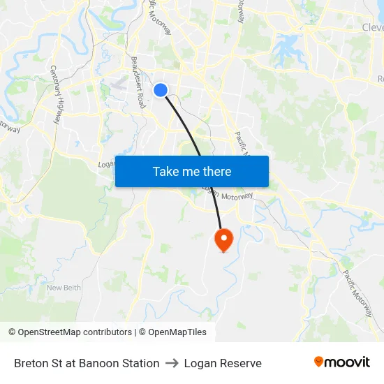 Breton St at Banoon Station to Logan Reserve map