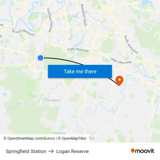Springfield Station to Logan Reserve map