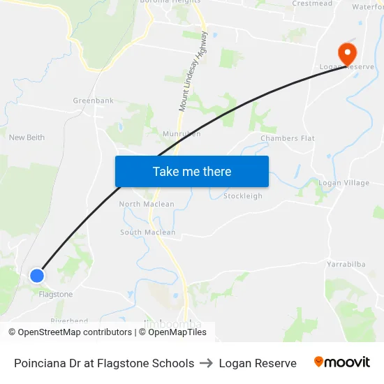 Poinciana Dr at Flagstone Schools to Logan Reserve map