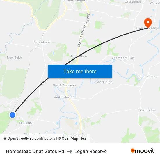 Homestead Dr at Gates Rd to Logan Reserve map