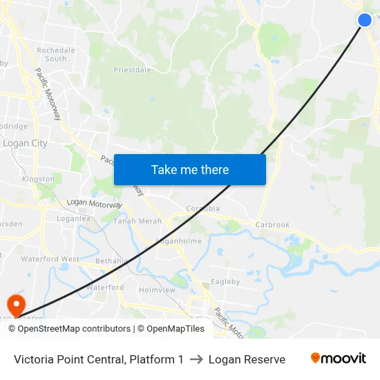 Victoria Point Central, Platform 1 to Logan Reserve map