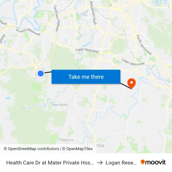 Health Care Dr at Mater Private Hospital to Logan Reserve map