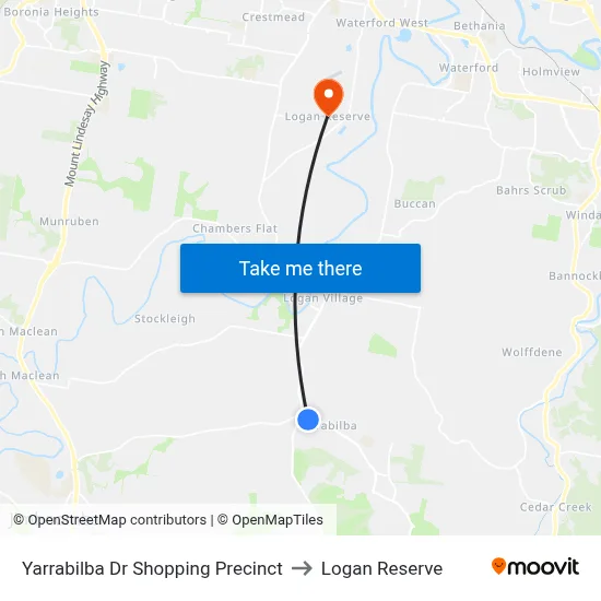 Yarrabilba Dr Shopping Precinct to Logan Reserve map