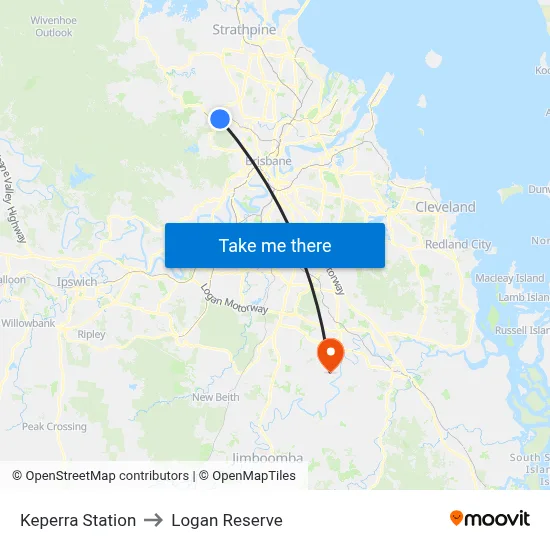 Keperra Station to Logan Reserve map