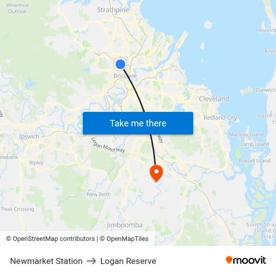 Newmarket Station to Logan Reserve map