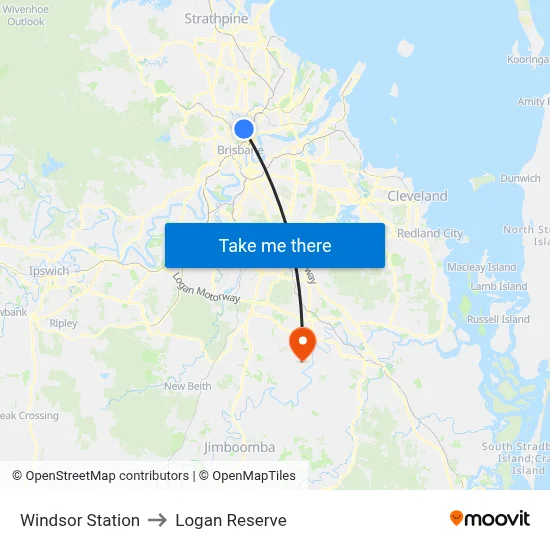 Windsor Station to Logan Reserve map
