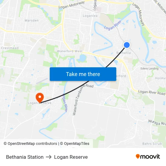 Bethania Station to Logan Reserve map